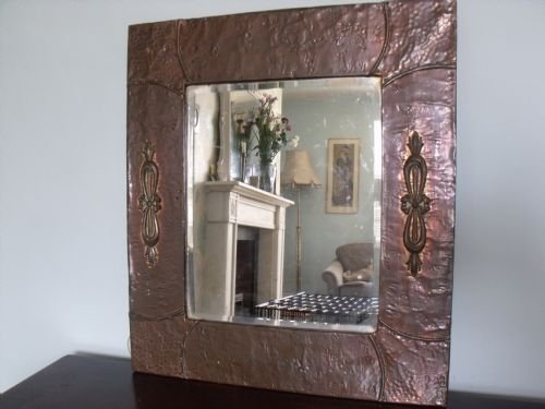 c1900 arts crafts beaten copper mirror