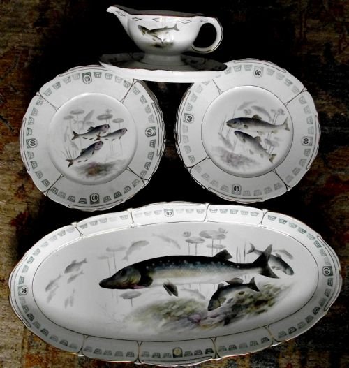 c1900 royal bonn fish plate set