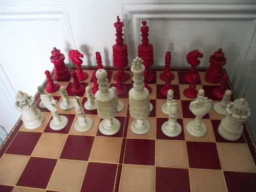fine carved victorian chess set
