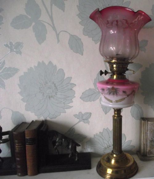 good victorian oil lamp exceptional nouveau cranberry shade