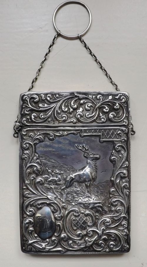 fine edwardian silver card case stag deer hunting interest