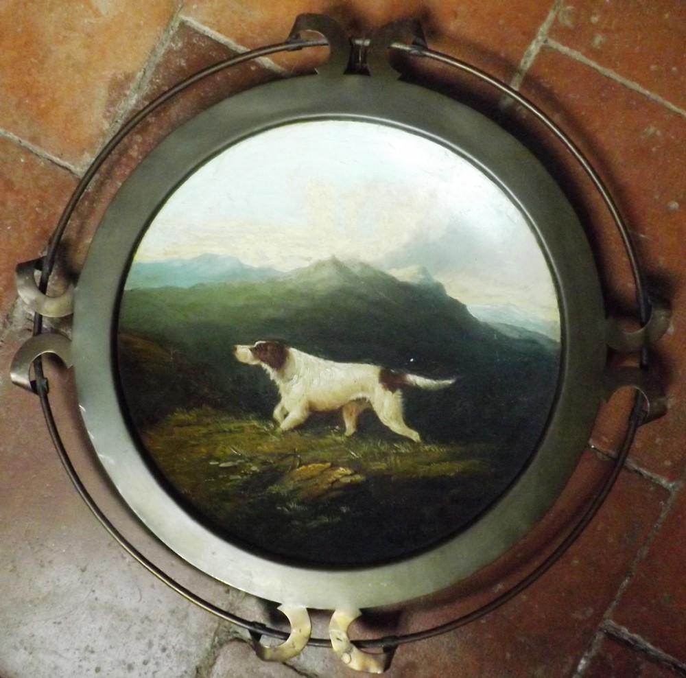 c1900 hunting dog oil painting