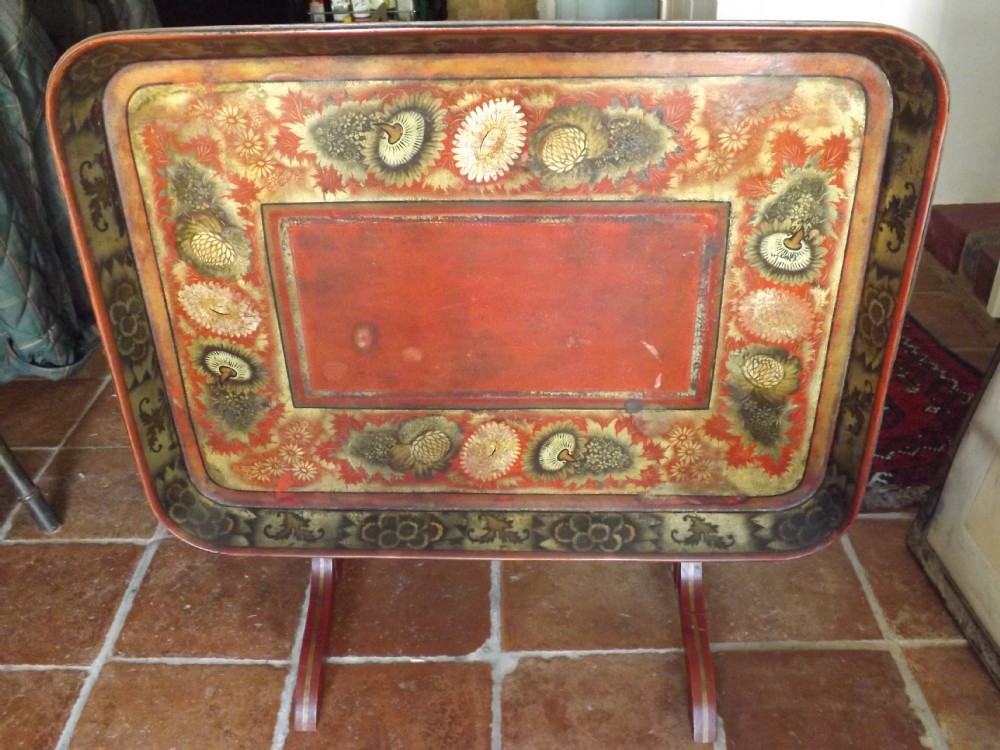 fine c1900 large papier mache tray on stand