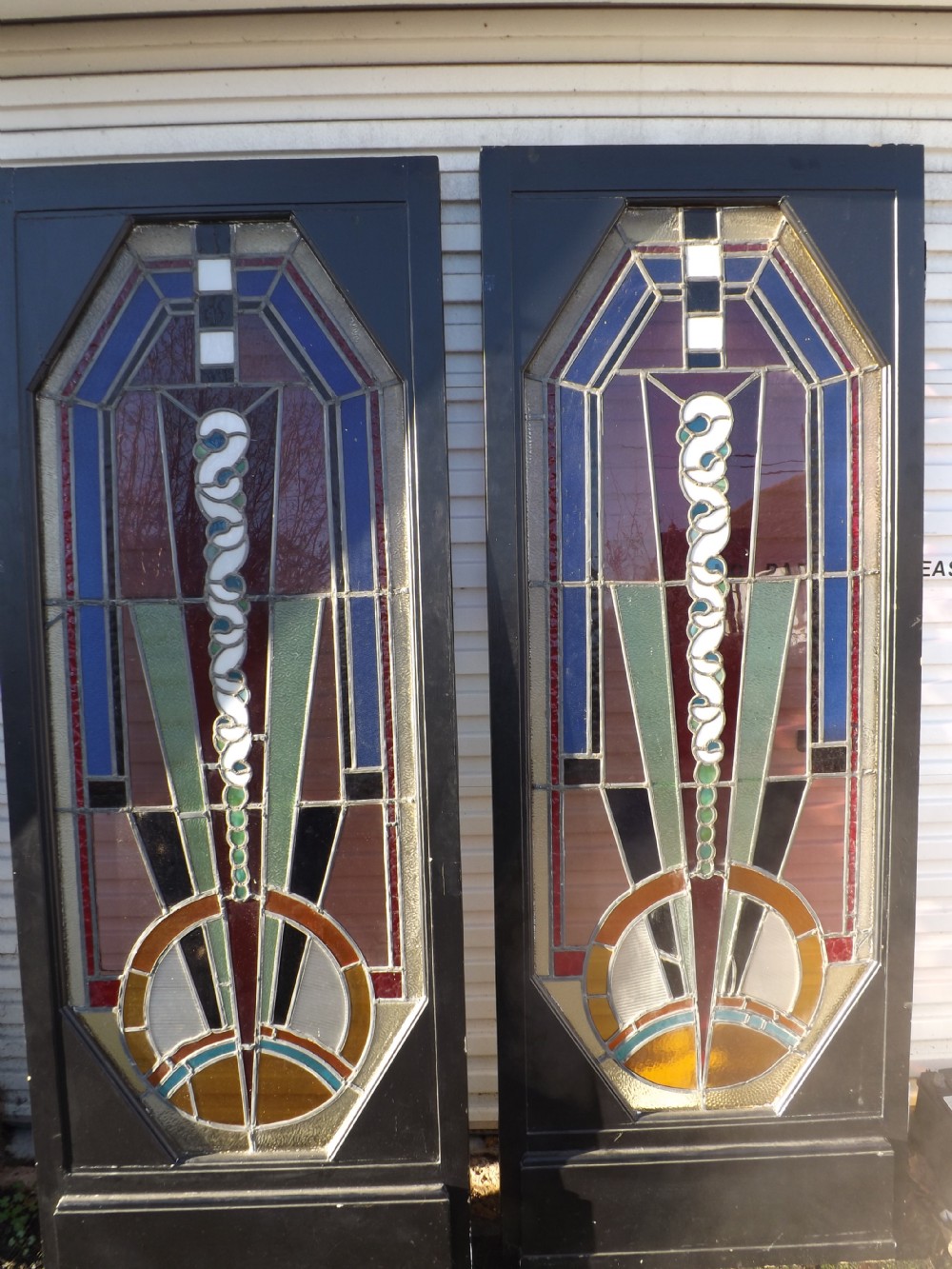 exceptional pair of art deco doors stained glass