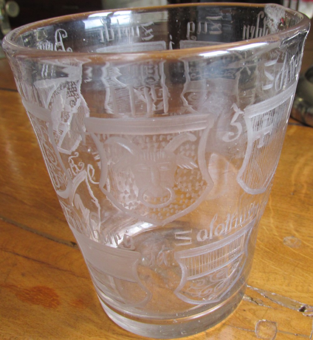 c1800 etched armorial glass beaker 13 historic cantons of switzerland