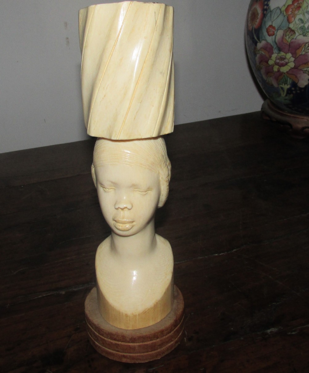 fine c1900 african ivory vase carving