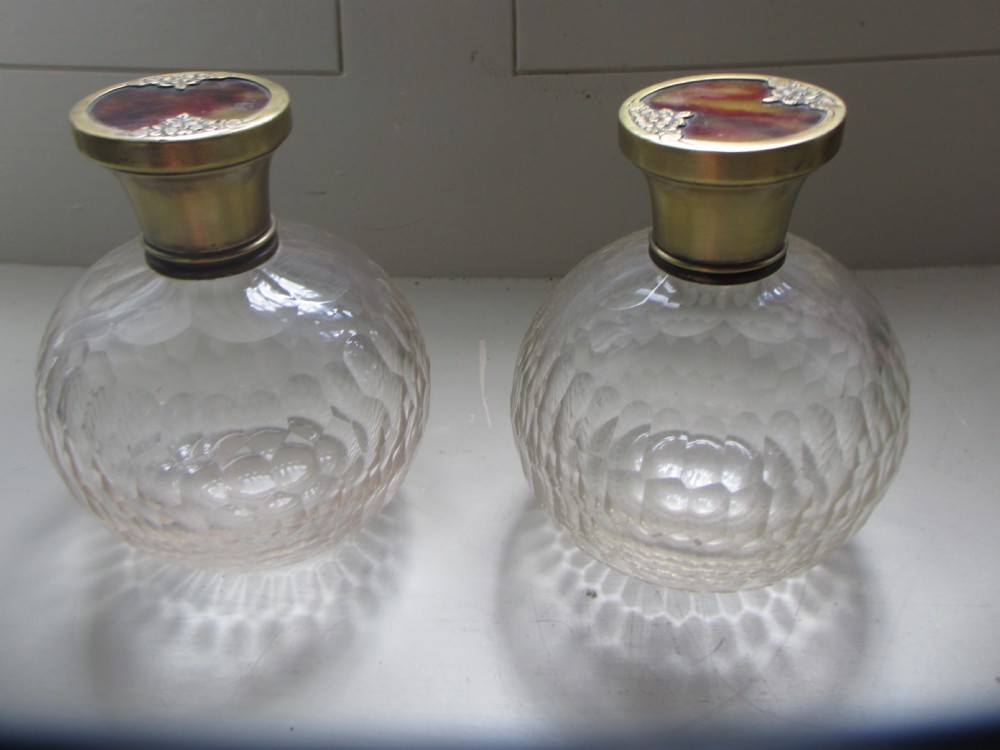 pair large edwardian cut glass perfume bottles