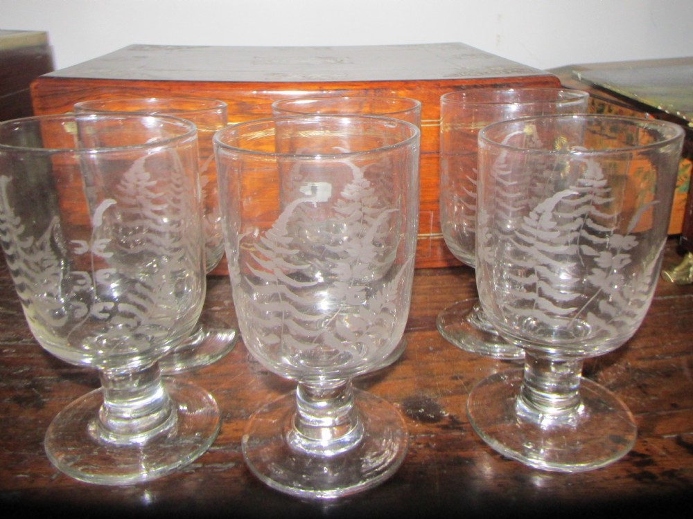 set of six fern decorated victorian rummers ideal wine glasses