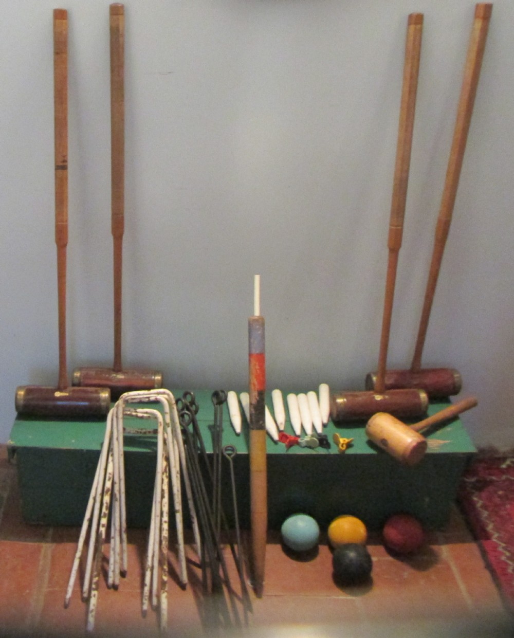 fine c1920 jaques london lignum mallet croquet set