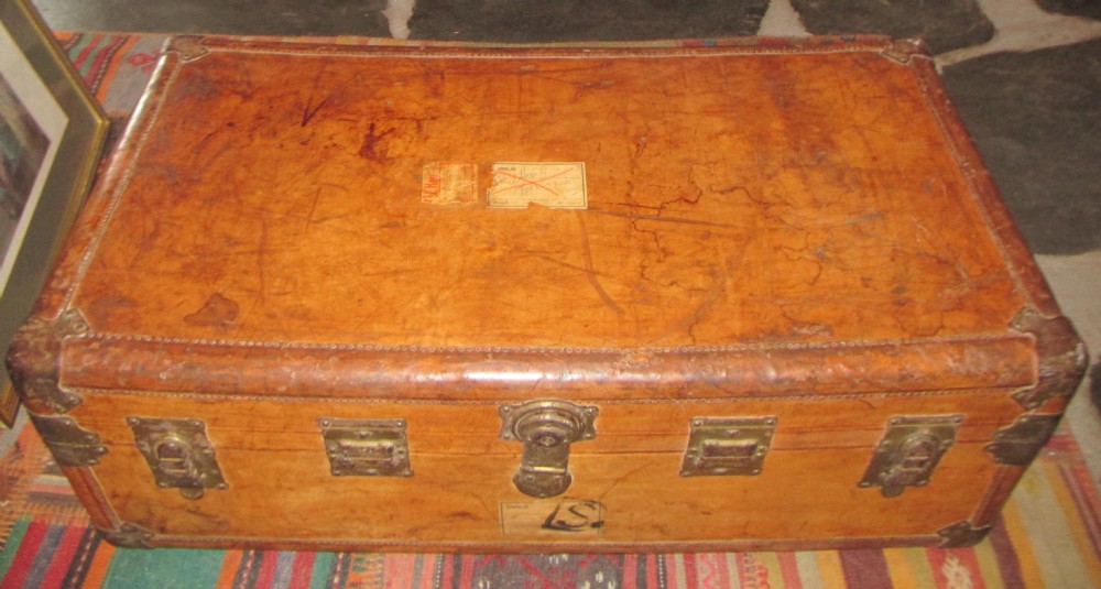excellent late victorian edwardian fitted leather steamer trunk