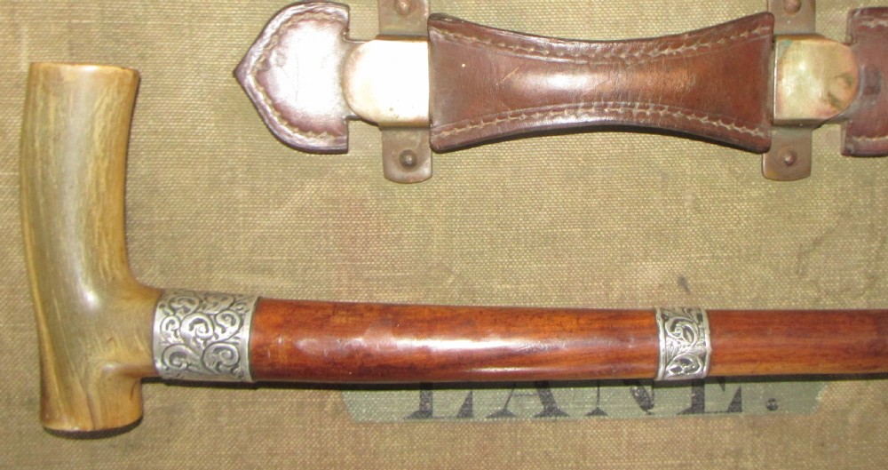 fine rosewood polished horn and silver walking stick hallmarked 1868