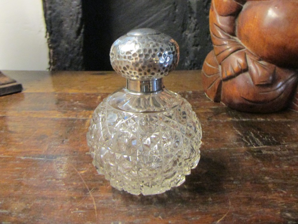 c1908 silver and cut glass scent perfume bottle