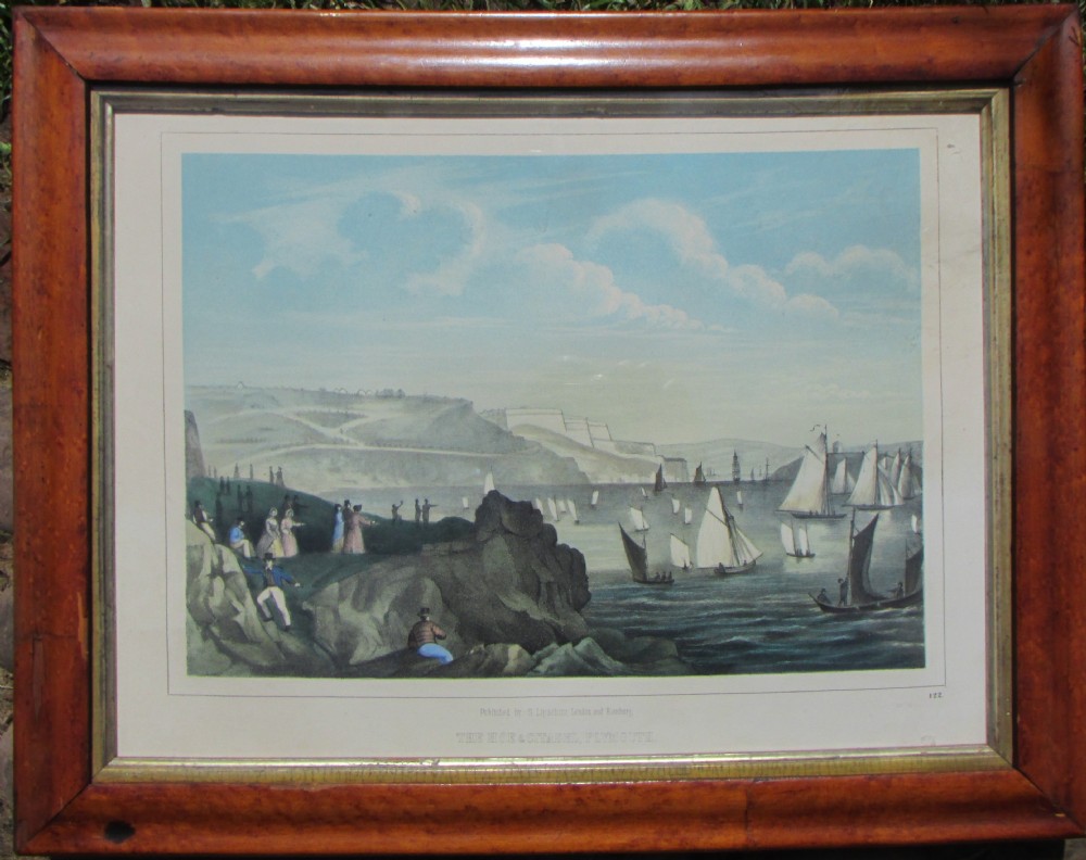 fine pair c19th century hand coloured lithographs plymouth in birds eye frames