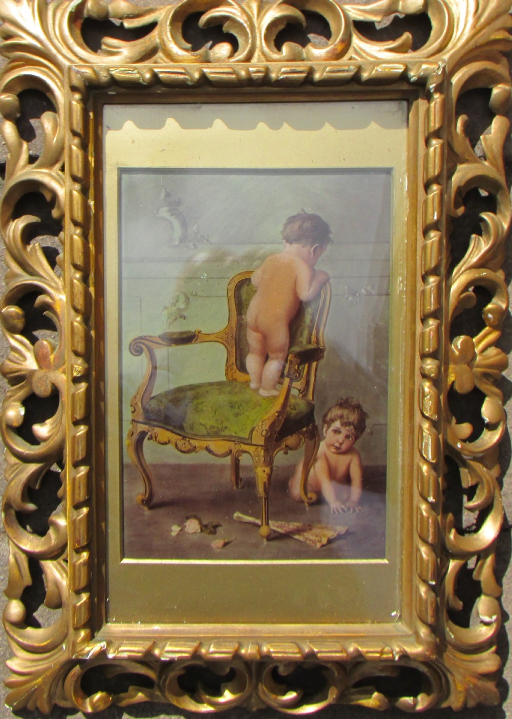 charming c1890 crystoleum in good carved giltwood frame