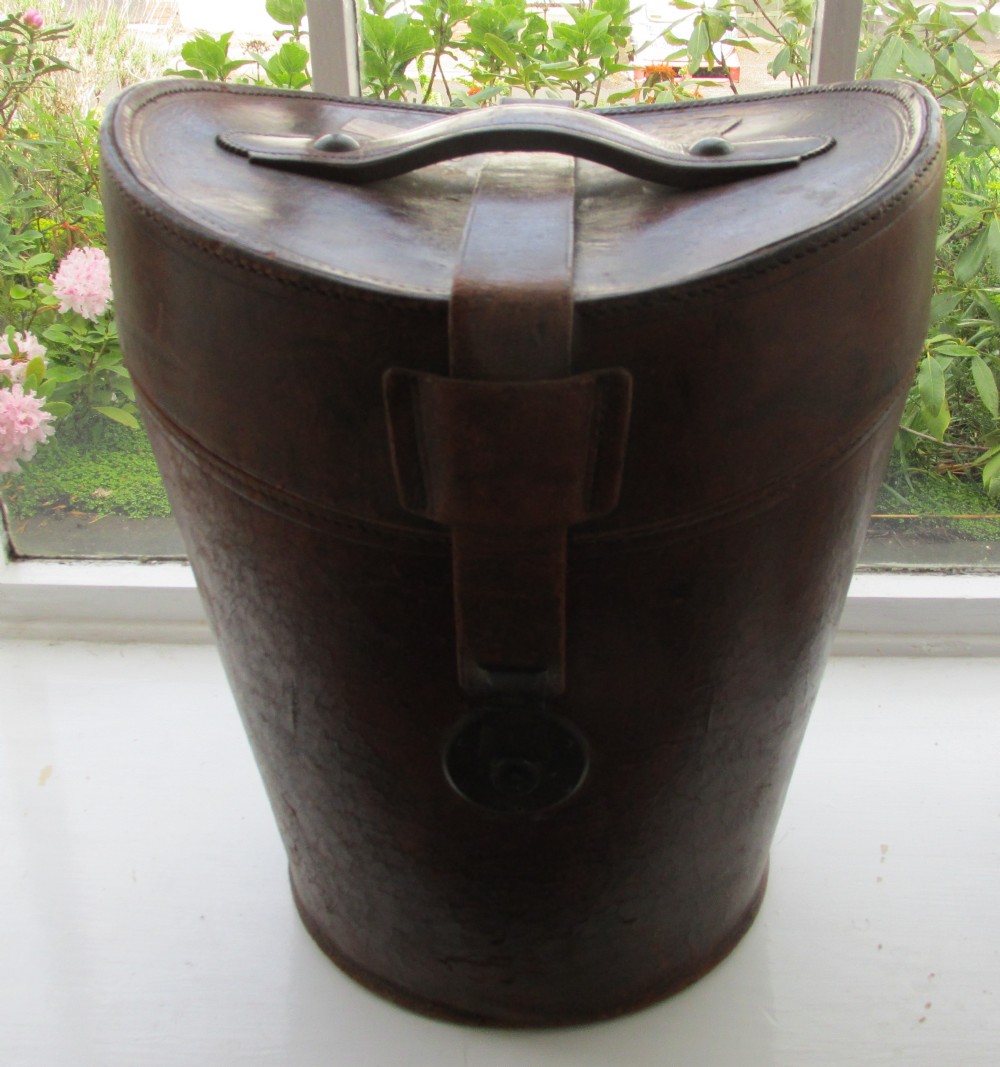 good large c1920 saddle leather double hat box