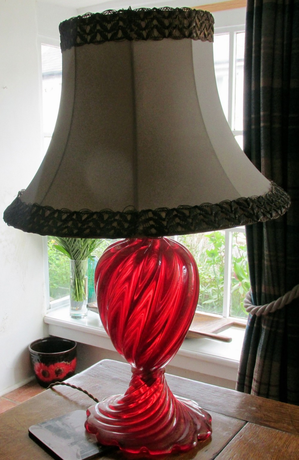 c1920s italian murano red swirl lamp
