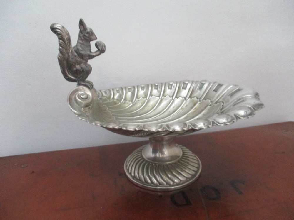 charming c1900 silver plate squirrel nut dish