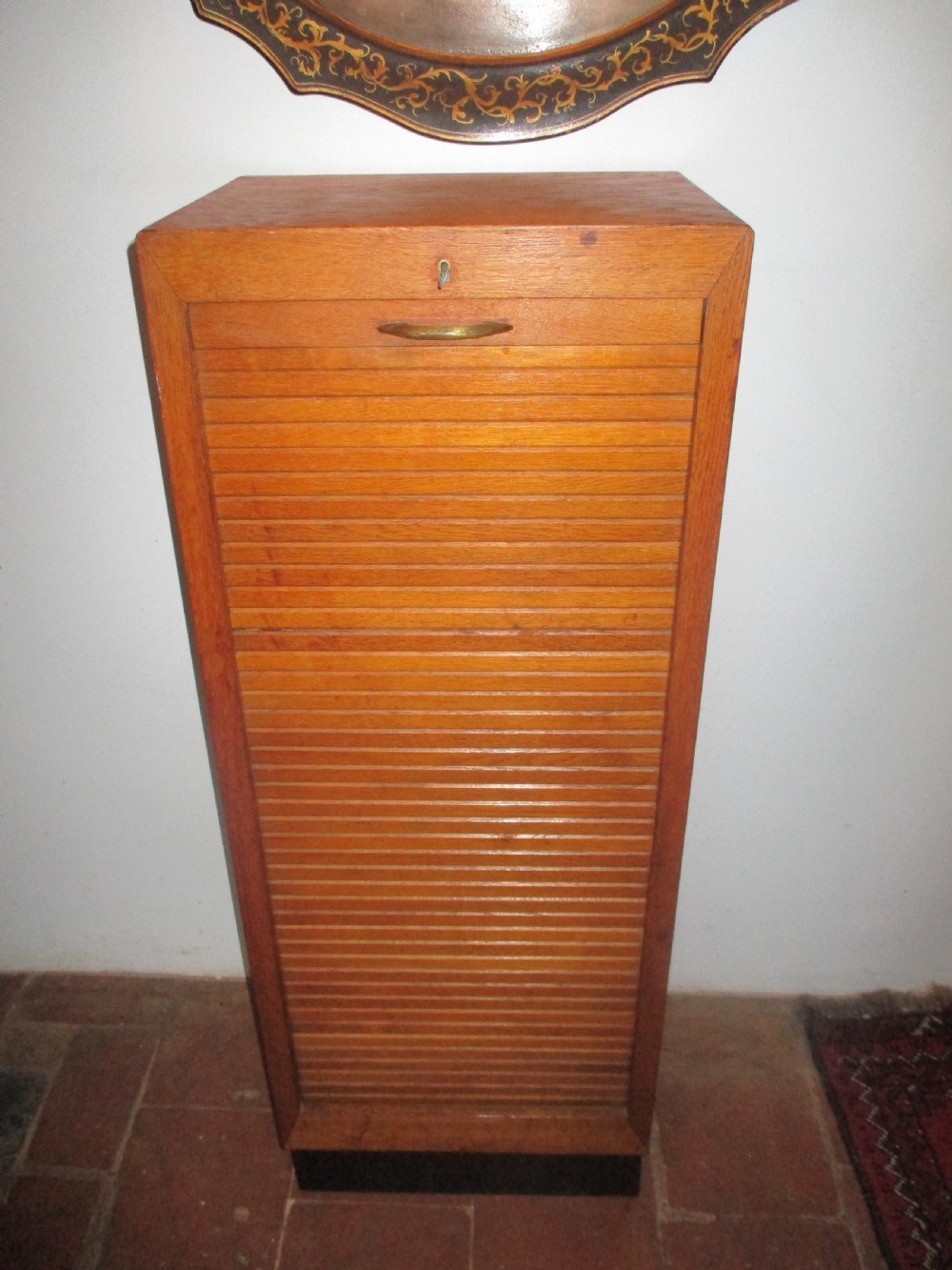 c1930s art deco oak tambour filing cabinet