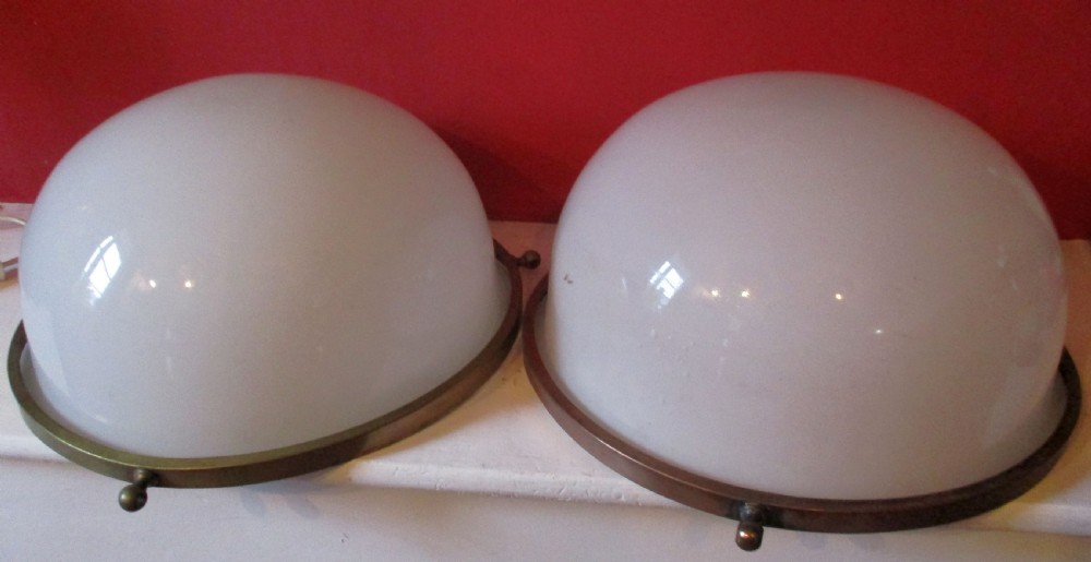 c1920s large pair of milk glass hanging lights shades